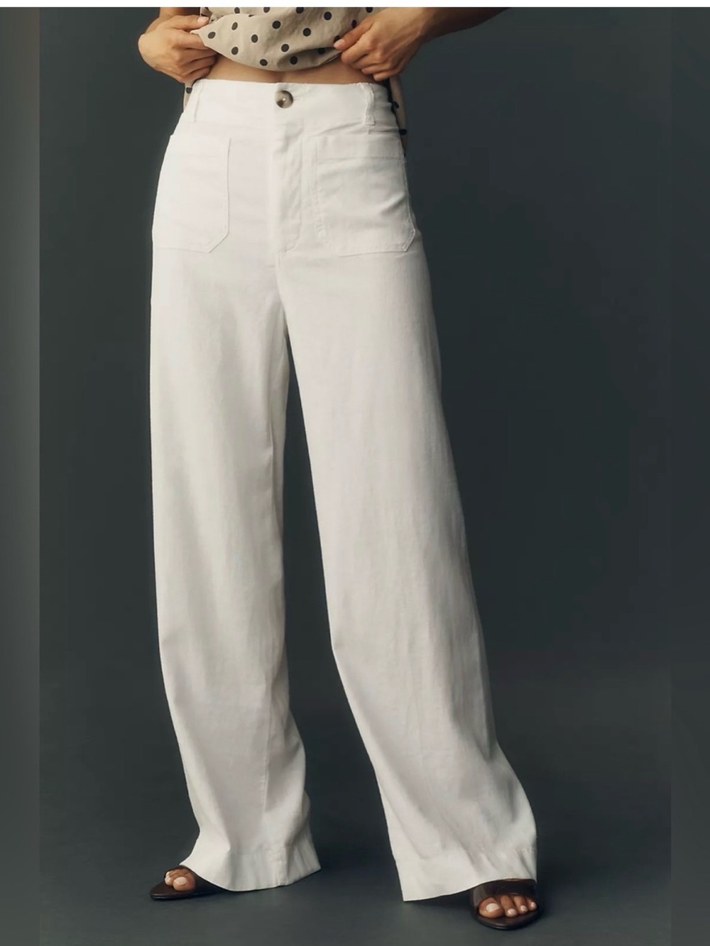 NWOT Anthropologie Maeve Colette Linen Stretch Full Length Wide Leg Pants White